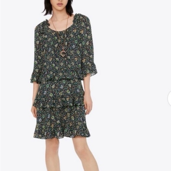 Tory Burch Dresses & Skirts - Tory Burch 100% Silk Printed Shift Dress with Ruffles | Elbow Length Sleeves